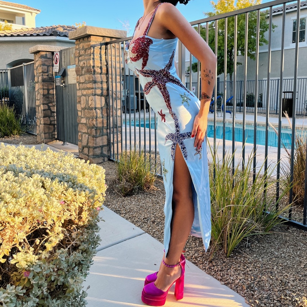 Satin Rhinestone Starfish Dress🪸🧜🏼‍♀️